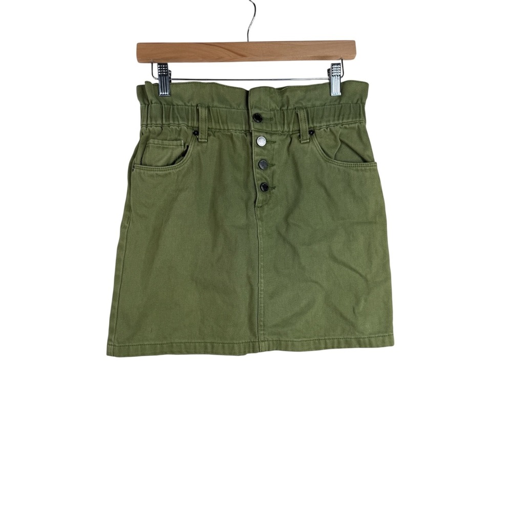 Blank NYC Olive Green Ruffle Waist Button Fly Mini Skirt Size 27